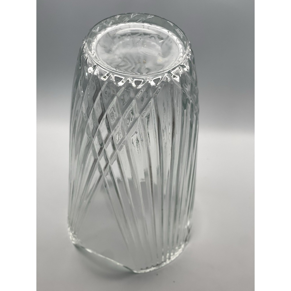 Modern Clear Ribbed Glass Vase Handkerchief Rim Diamond Base 8 Inch - Picture 5 of 8